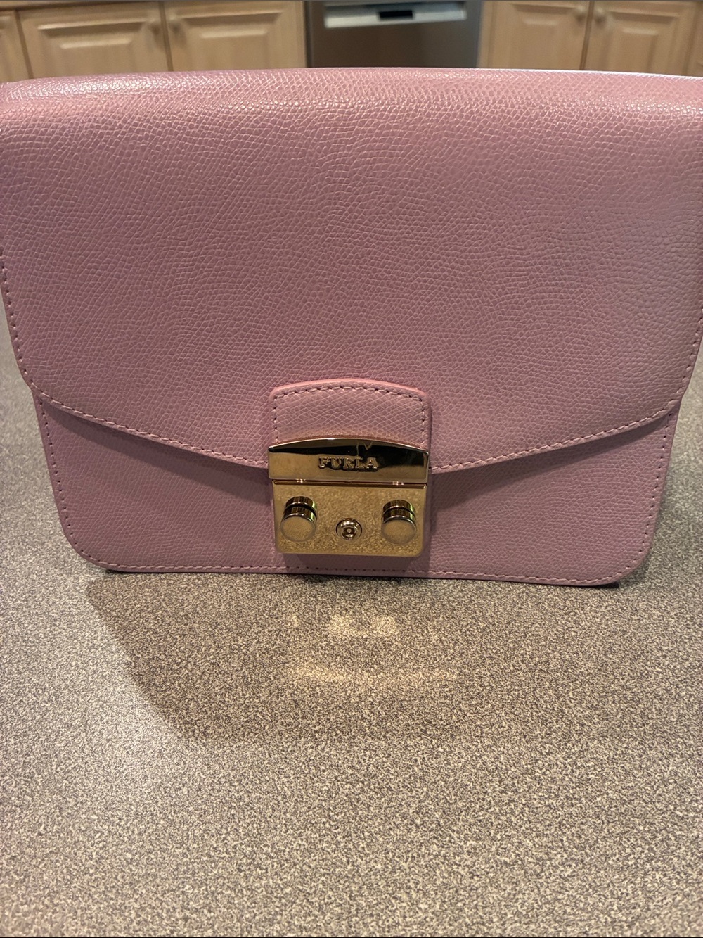 Furla Pink Leather Crossbody with Gold-Tone Push Lock